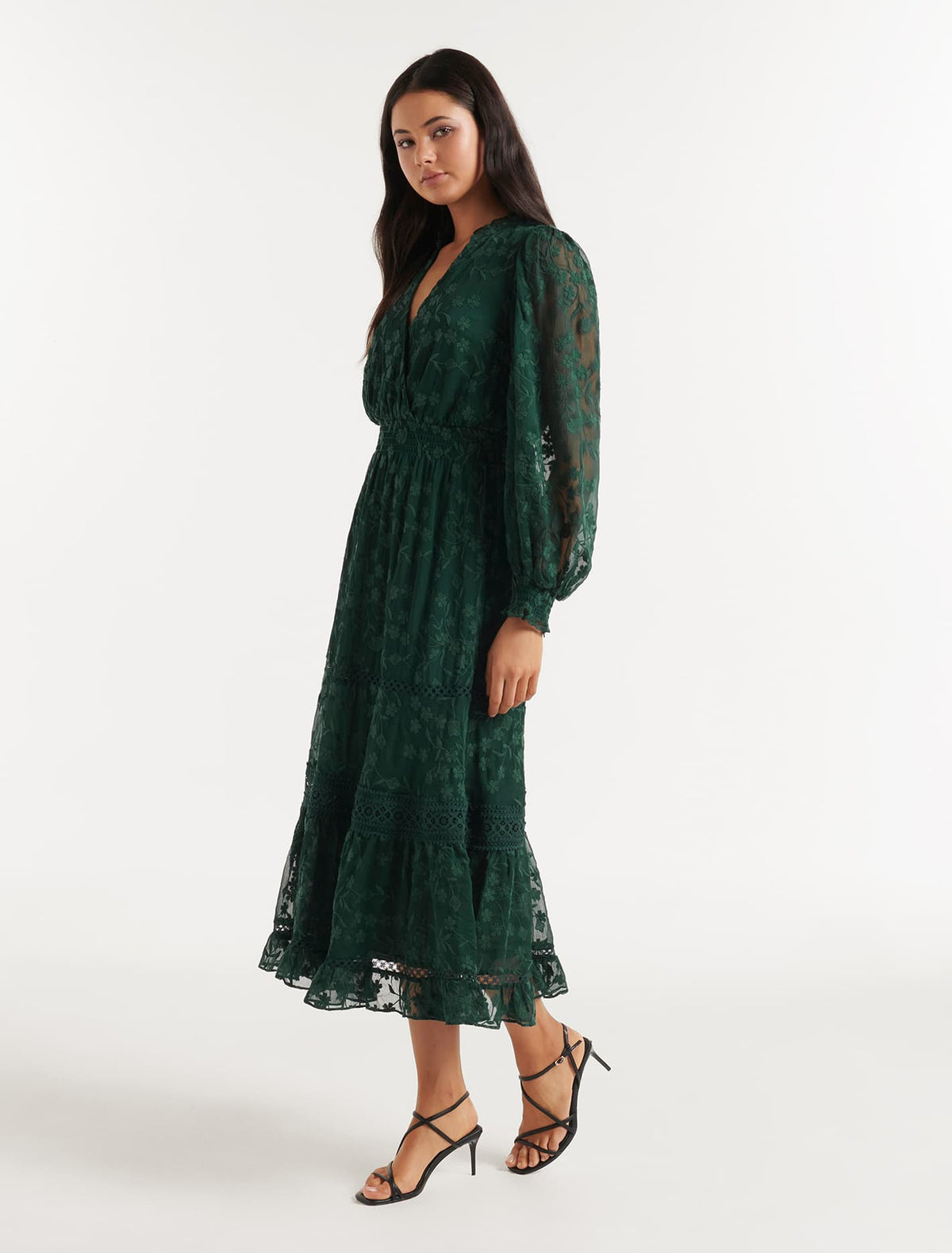 Hillary Embroidered Midi Dress Dark Green
