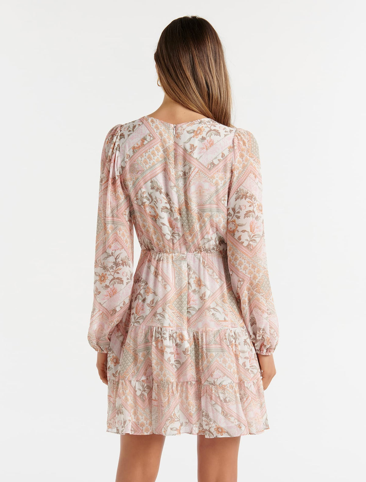 Rose Tiered Mini Skater Dress Cyprus Patchwork