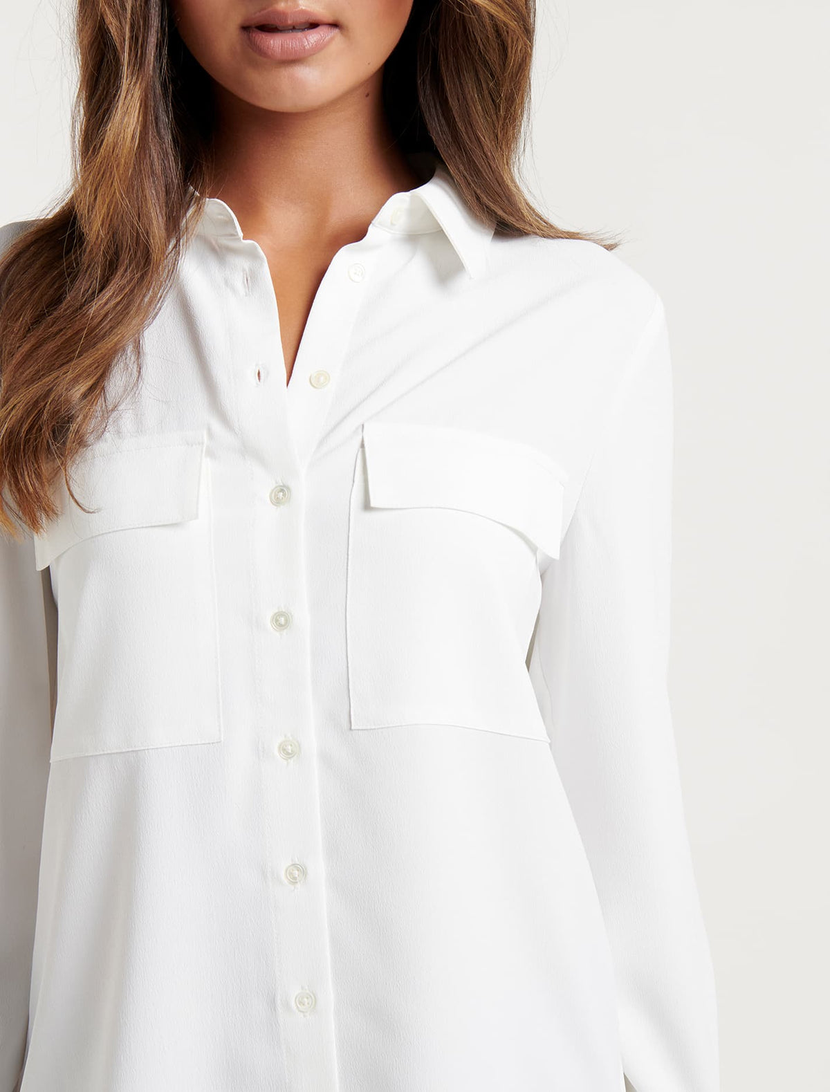 Livia Crepe Pocket Shirt Porcelain