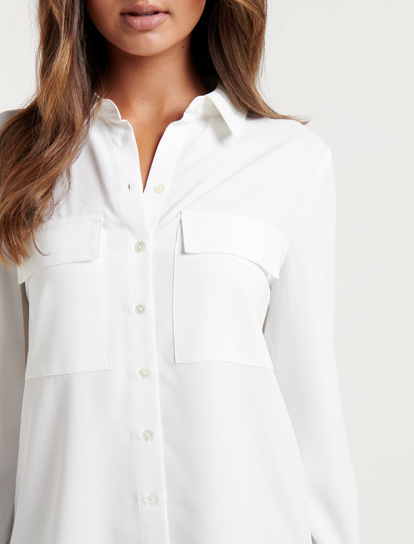 Livia Crepe Pocket Shirt Porcelain