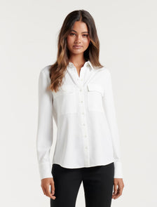 Livia Crepe Pocket Shirt Porcelain