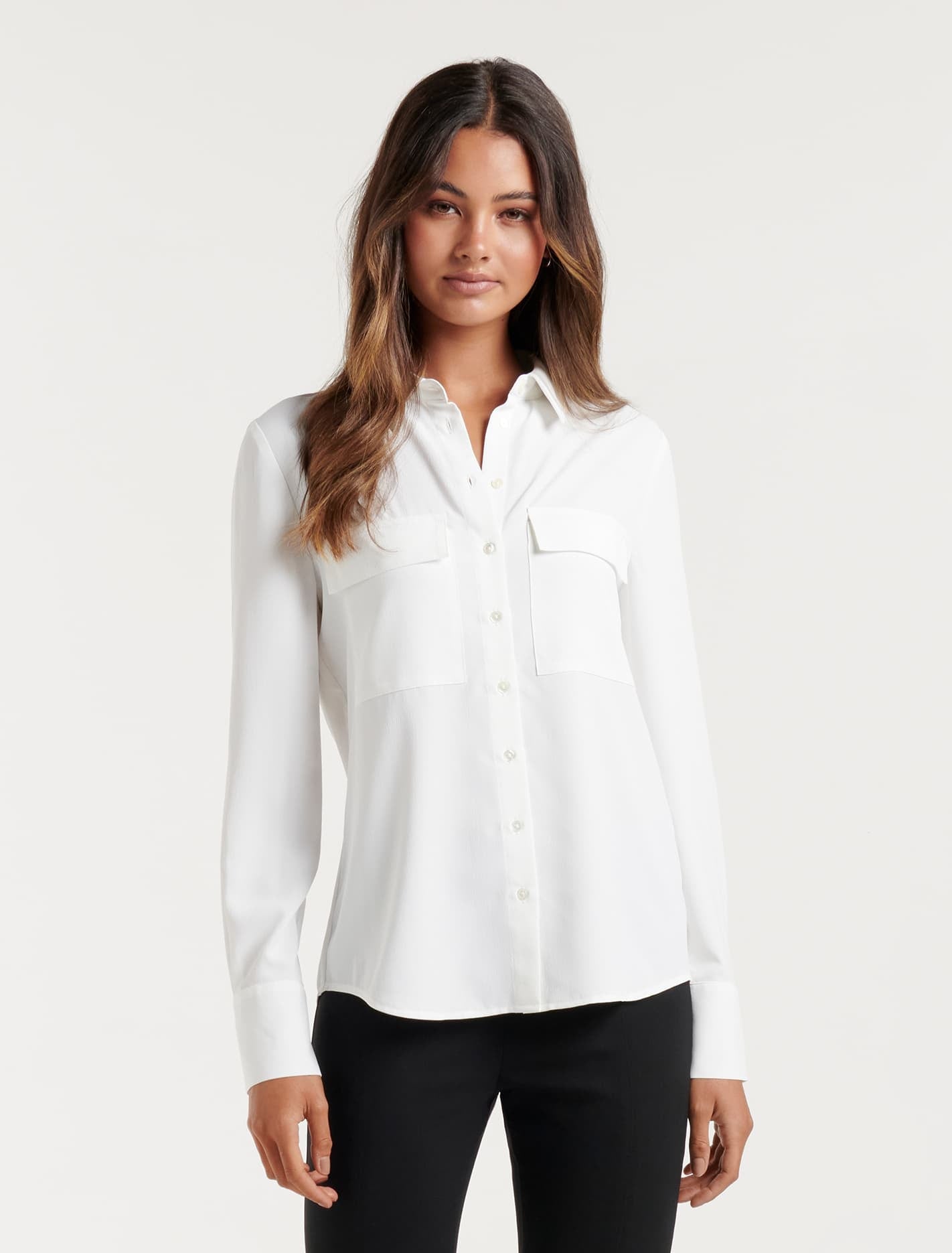 Livia Crepe Pocket Shirt Porcelain