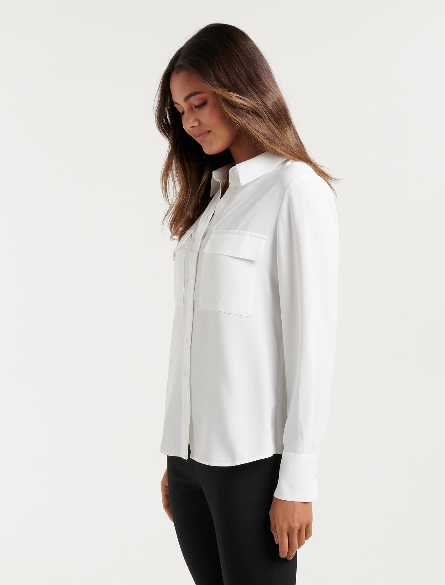 Livia Crepe Pocket Shirt Porcelain