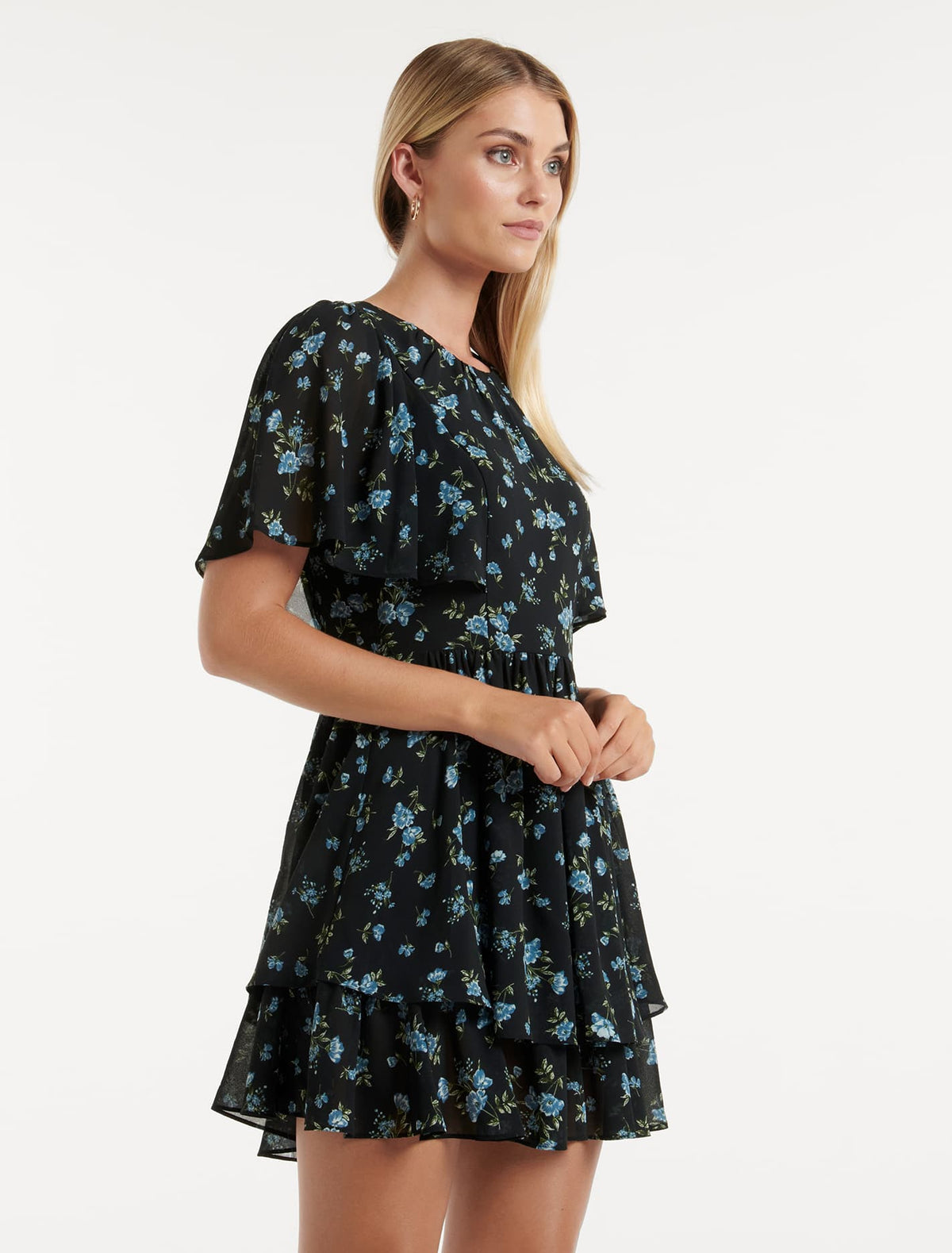 Kimmy Flutter Sleeve Mini Dress Ellacote Ditsy