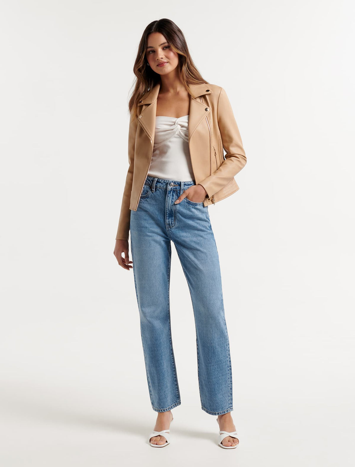 Skye PU Biker Jacket Camel