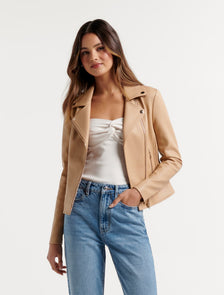 Skye PU Biker Jacket Camel