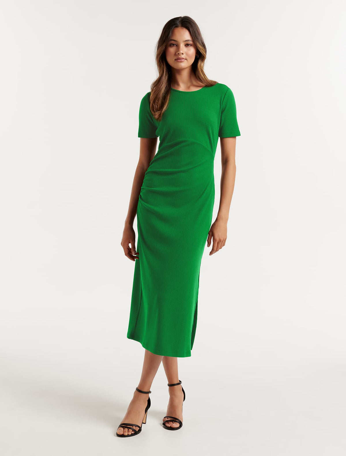 Elle Ruched Jersey Midi Dress Energetic Jade