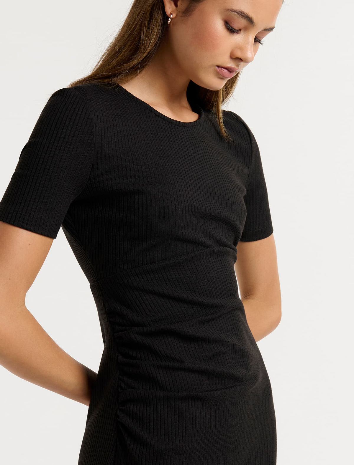 Elle Ruched Jersey Midi Dress Black