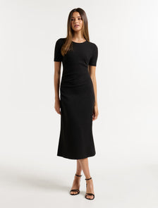 Elle Ruched Jersey Midi Dress Black