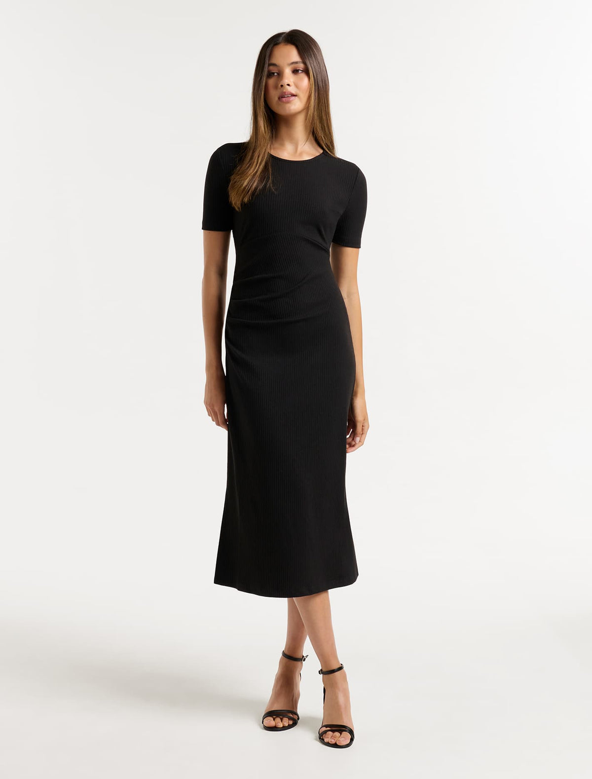 Elle Ruched Jersey Midi Dress Black
