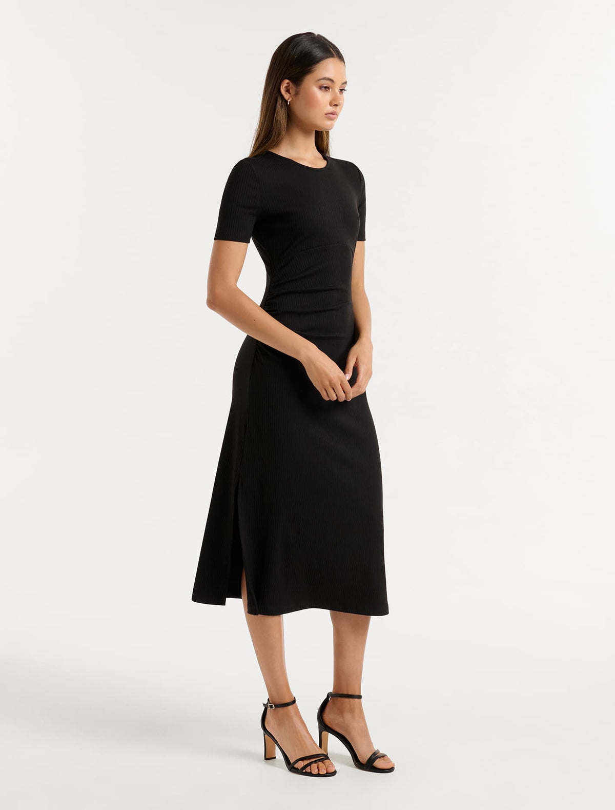 Elle Ruched Jersey Midi Dress Black