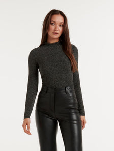Gracie Glitter Turtleneck Top Metallic