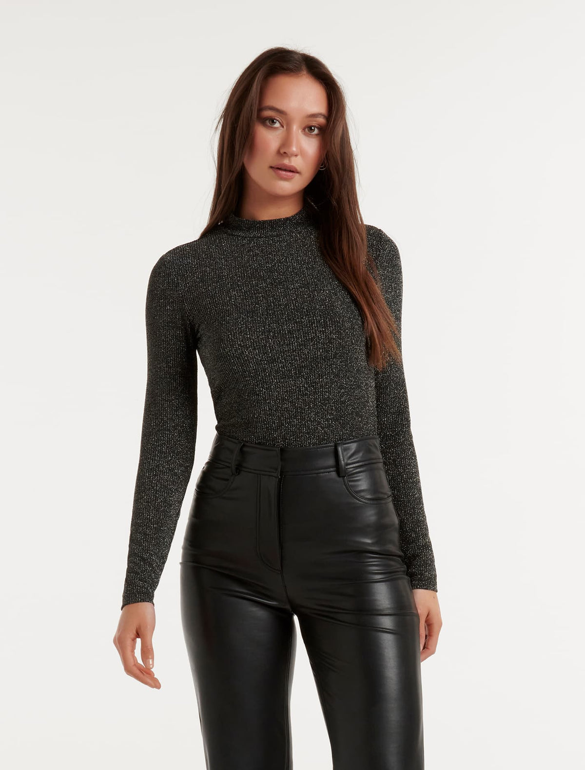 Gracie Glitter Turtleneck Top Metallic