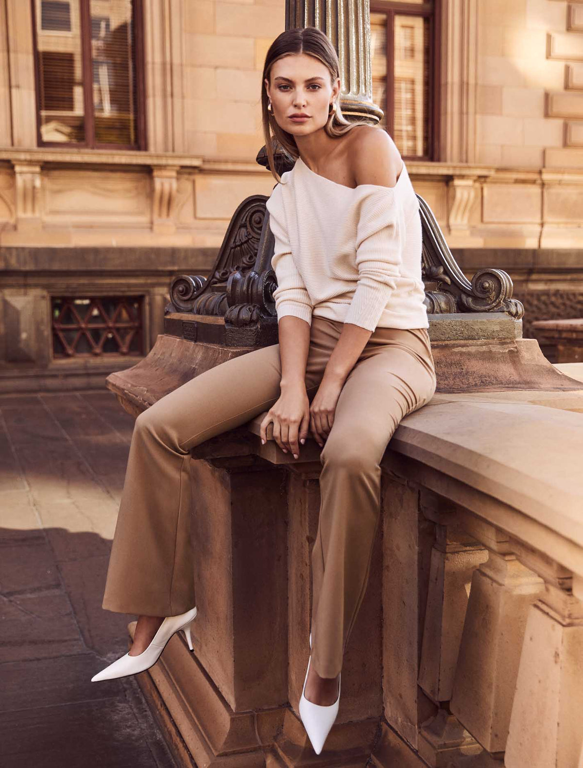 Ali Tipped Shoulder Knit Jumper Almond Milk
