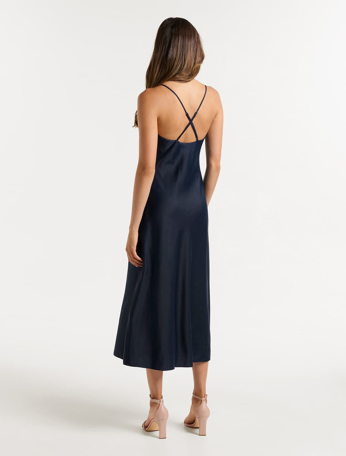 Opal Bias Cowl Satin Midi Dress Navy