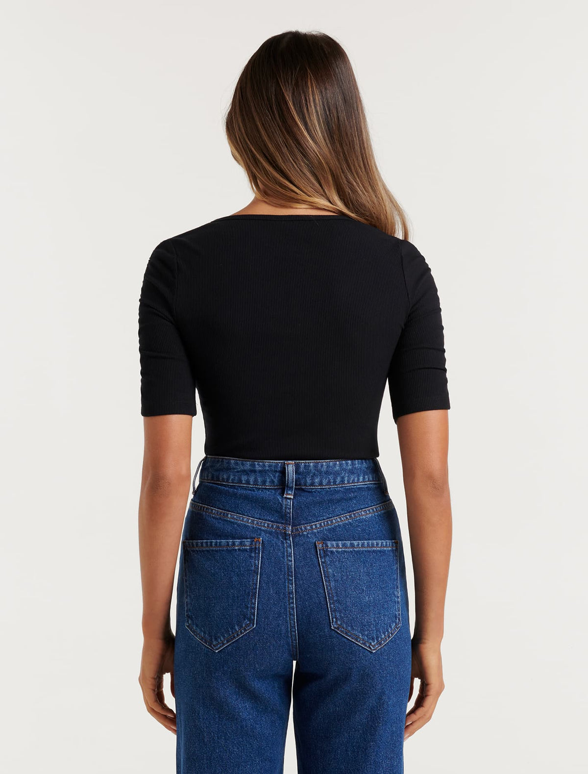Tobi Ruched Half Sleeve Top Black