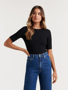 Tobi Ruched Half Sleeve Top Black