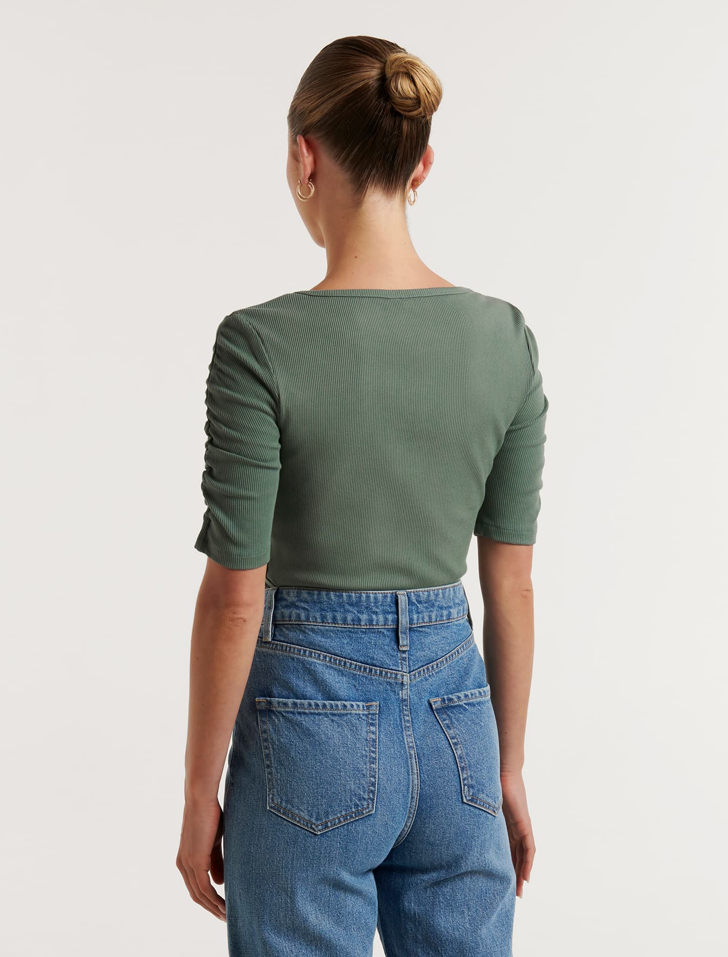 Tobi Ruched Half Sleeve Top Faded Spruce