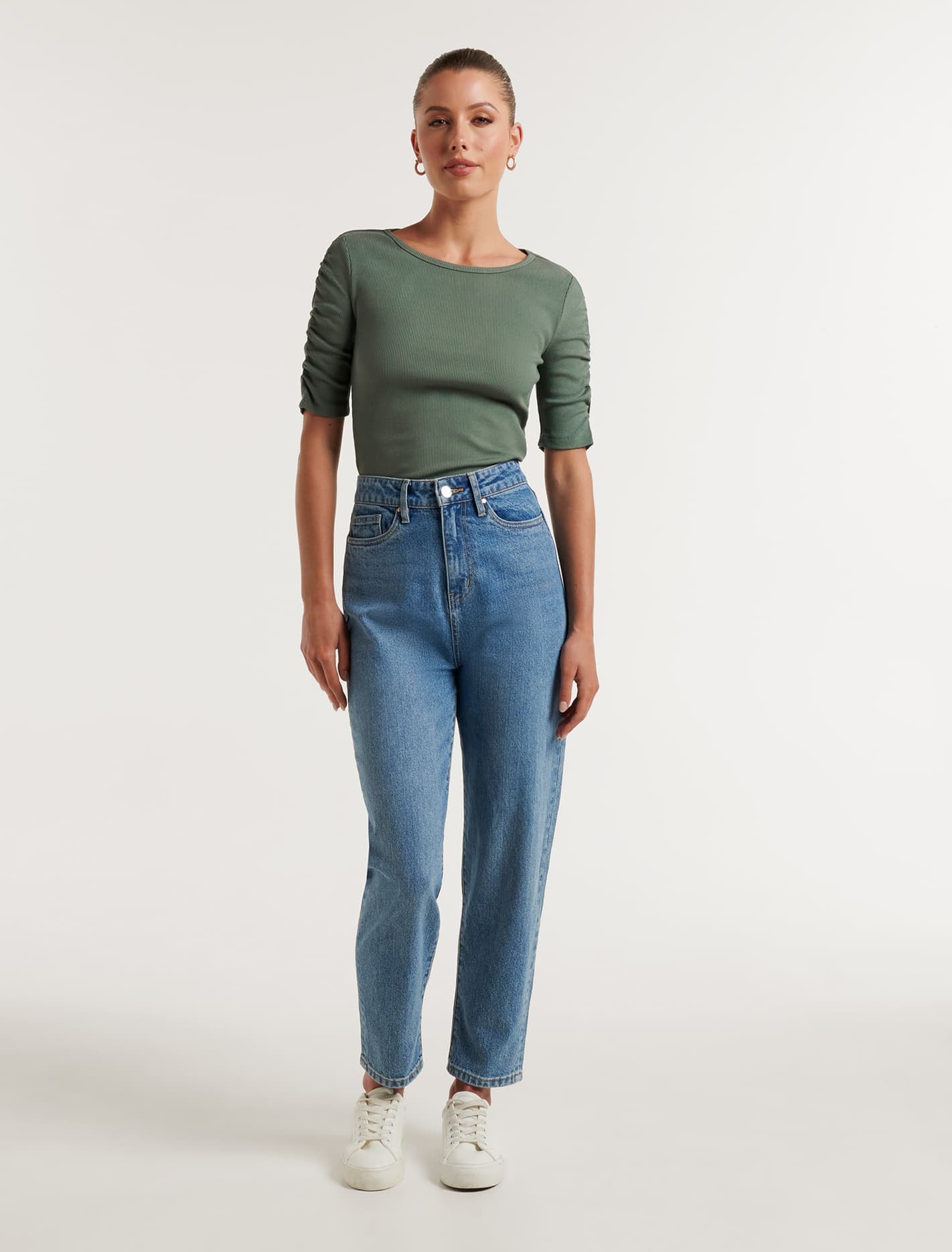 Tobi Ruched Half Sleeve Top Faded Spruce