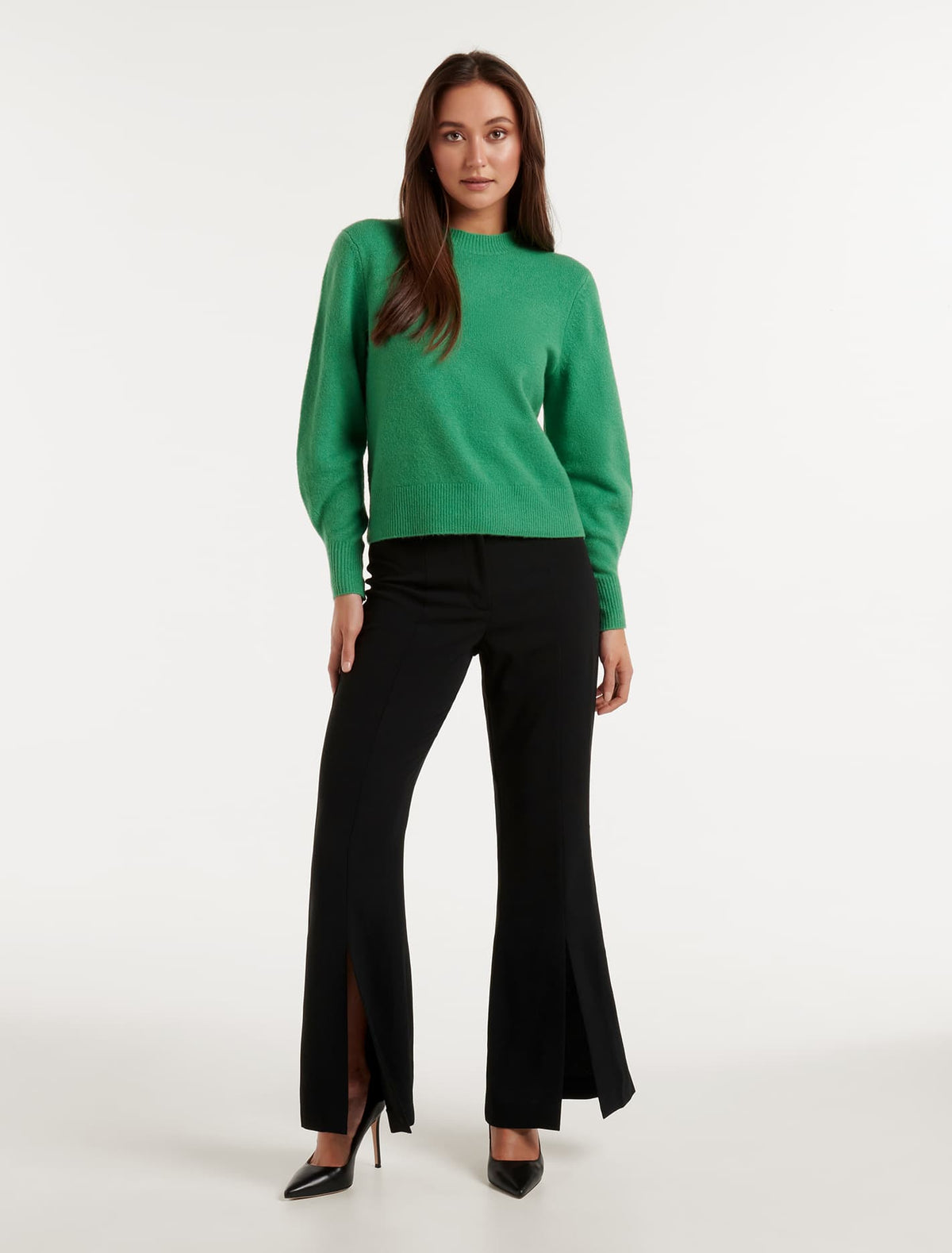 Issy Brushed Sleeve Detail Knit Jumper Shamrock