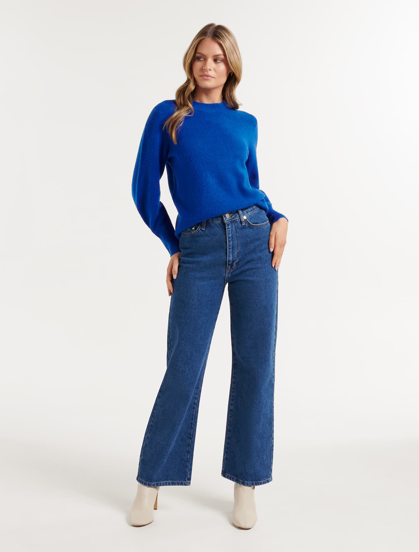 Issy Brushed Sleeve Detail Knit Jumper Intense Azure