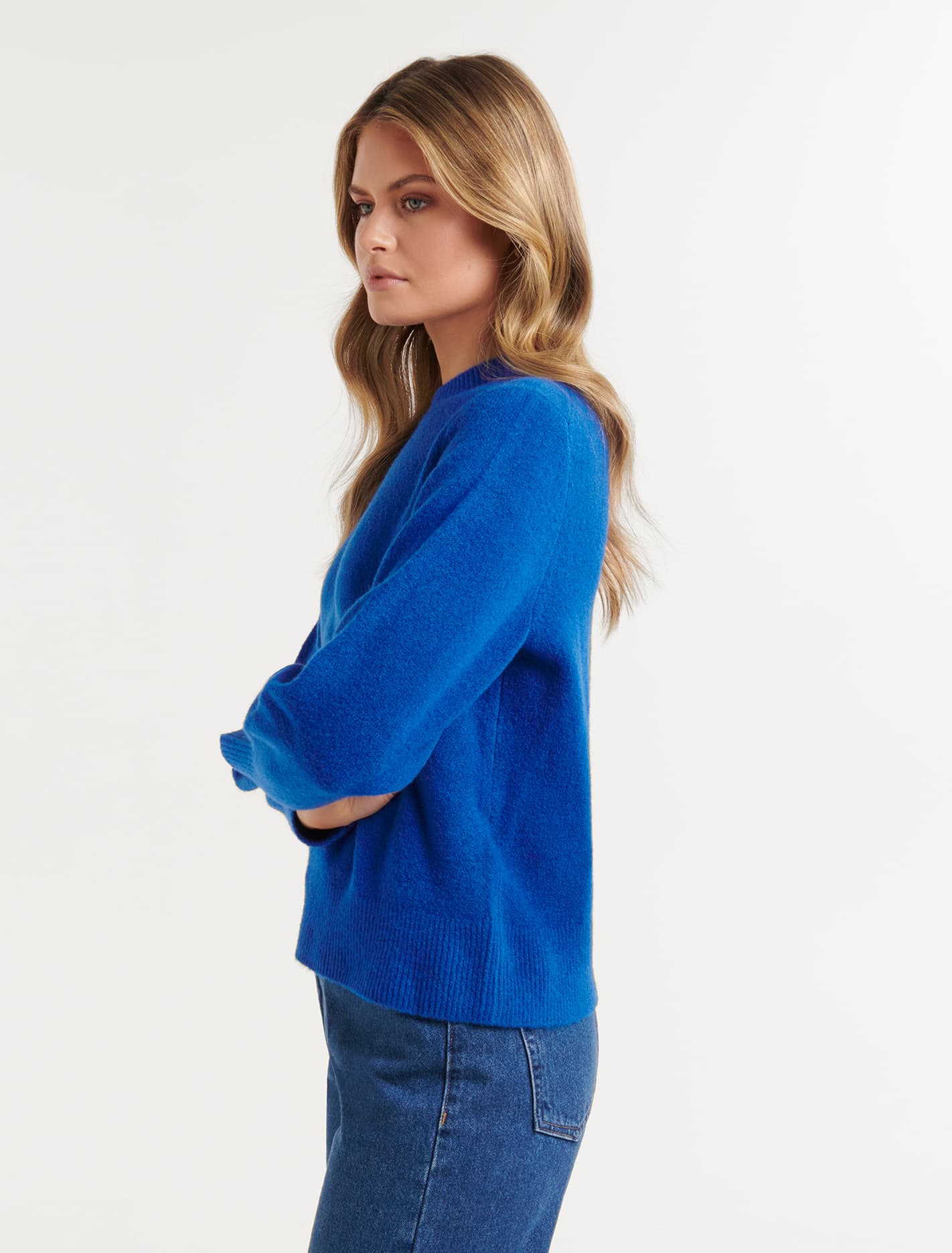 Issy Brushed Sleeve Detail Knit Jumper Intense Azure