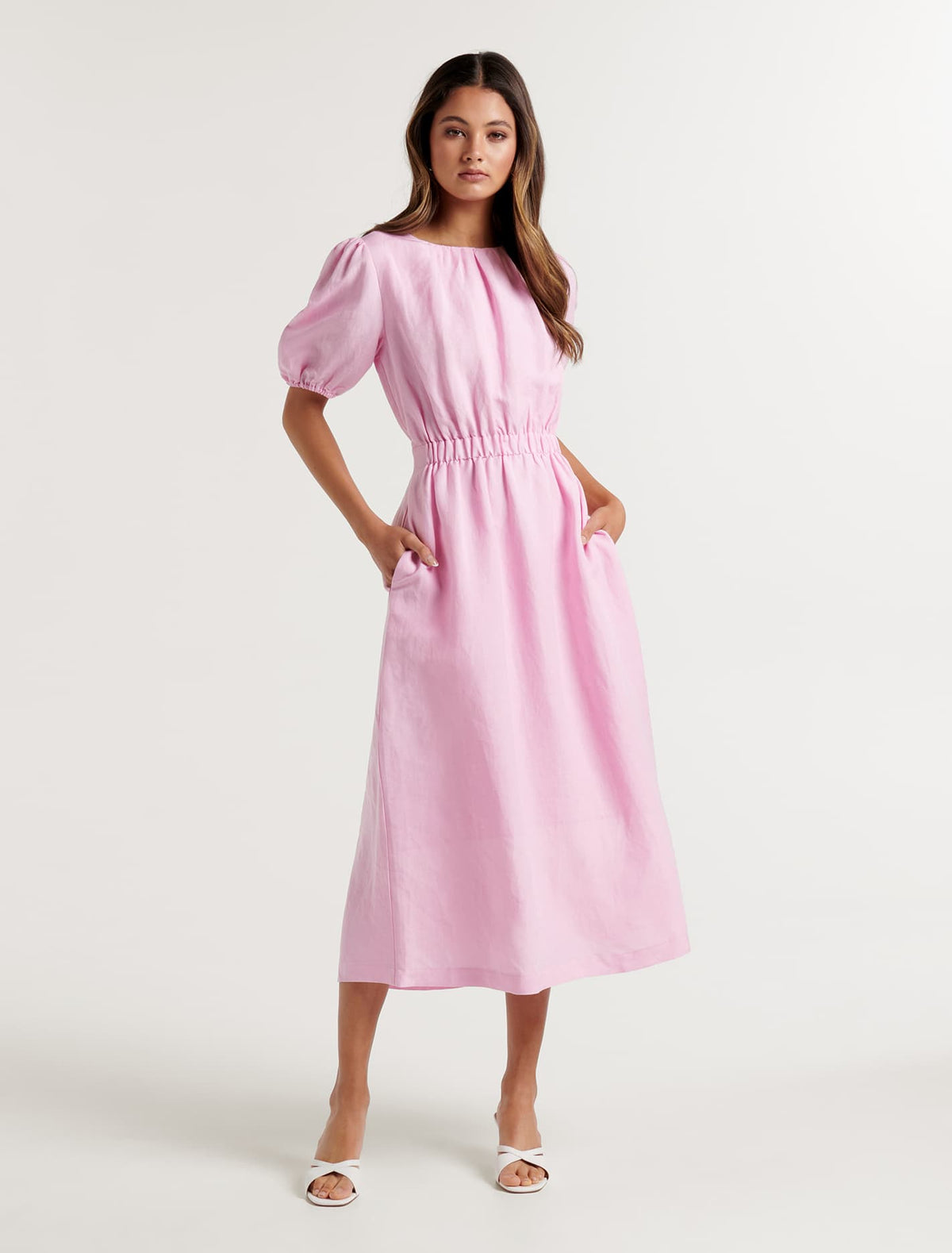 Noa Linen Midi Dress Pink