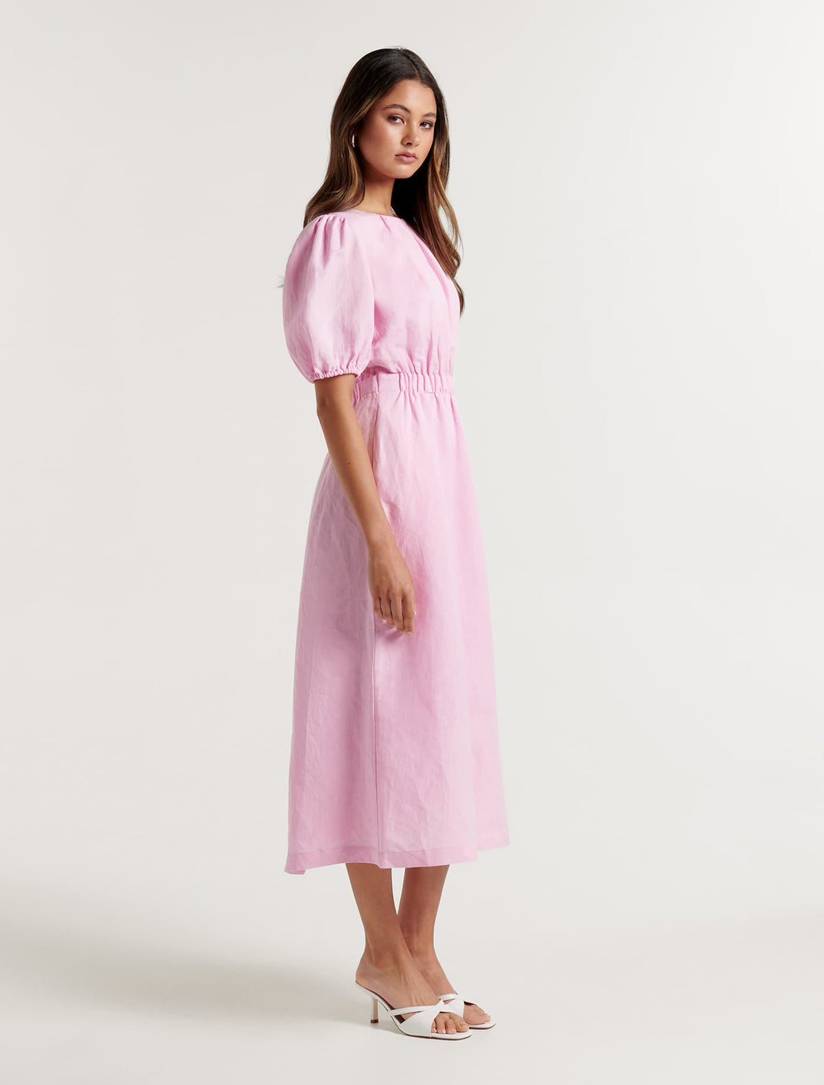 Noa Linen Midi Dress Pink
