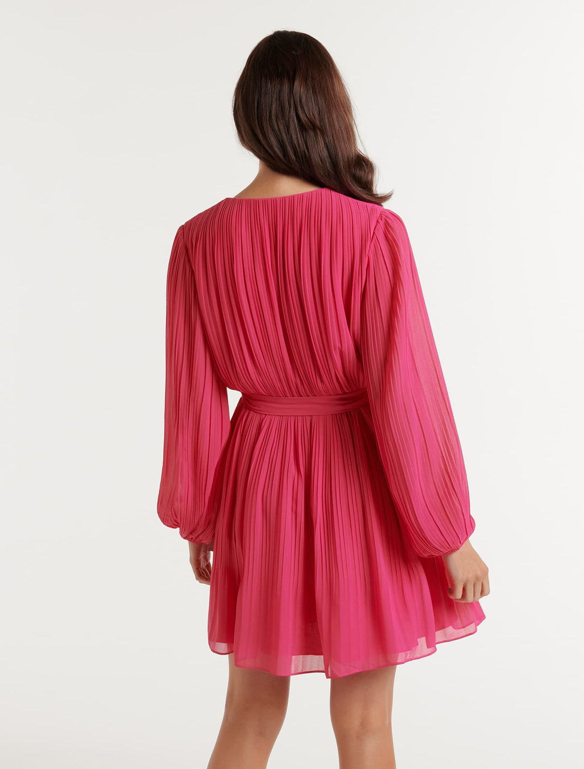 Dion Pleat Detail Mini Dress Fuchsia Pink