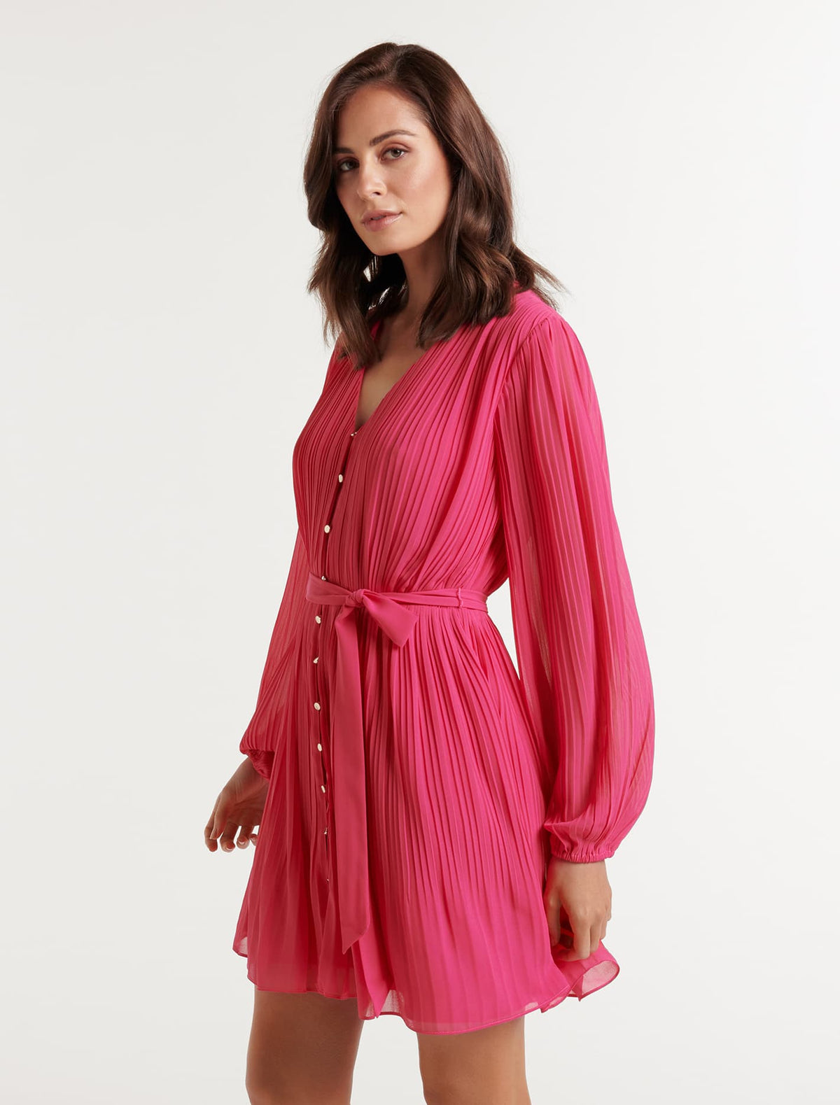 Dion Pleat Detail Mini Dress Fuchsia Pink