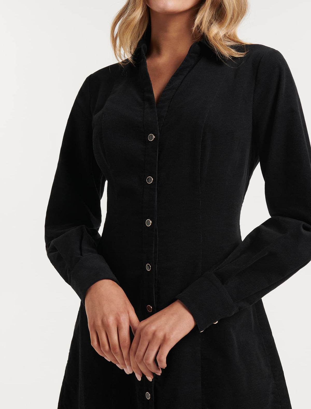 Watson Corduroy Shirt Mini Dress Black