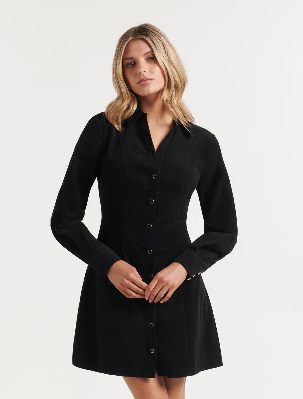 Watson Corduroy Shirt Mini Dress Black