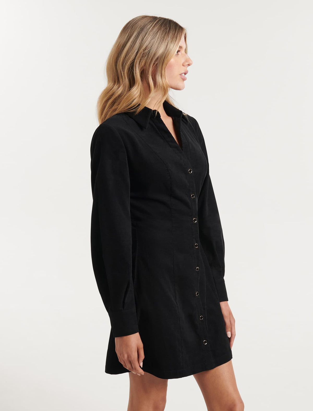 Watson Corduroy Shirt Mini Dress Black