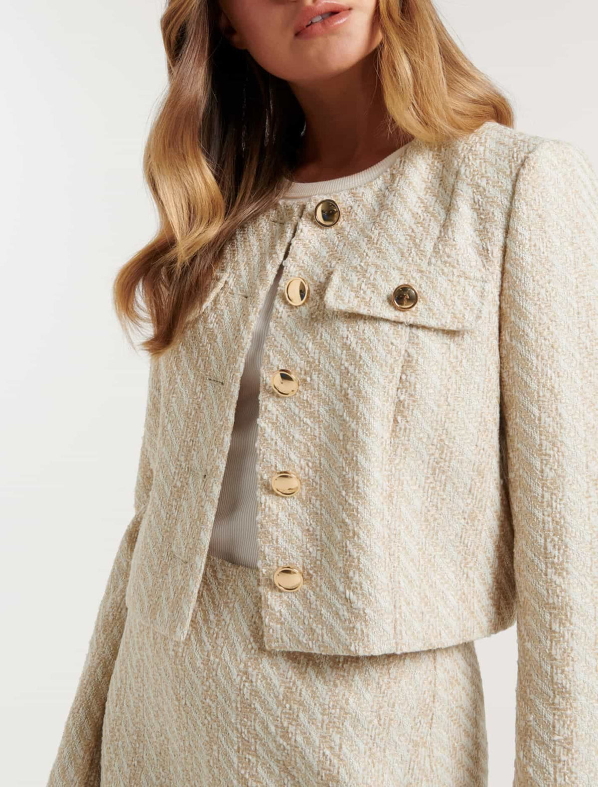 Natasha Boucle Crop Co-ord Jacket Gold