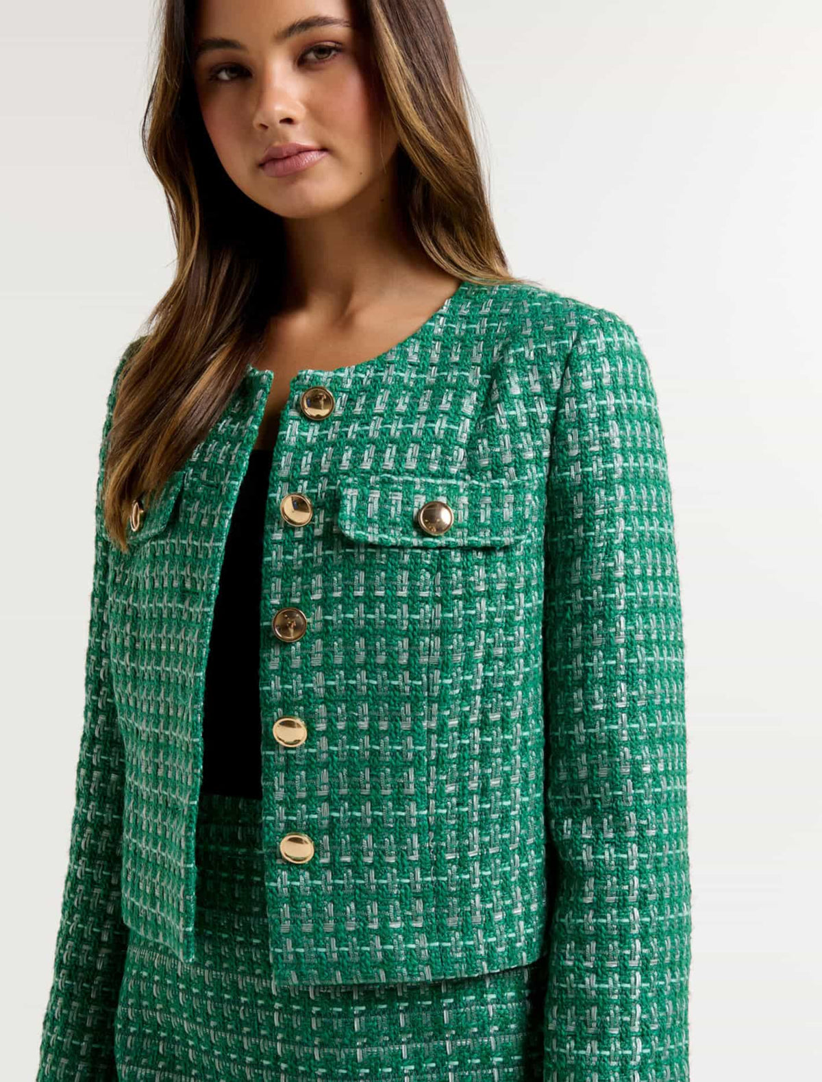Eden Boucle Crop Co-ord Jacket Green