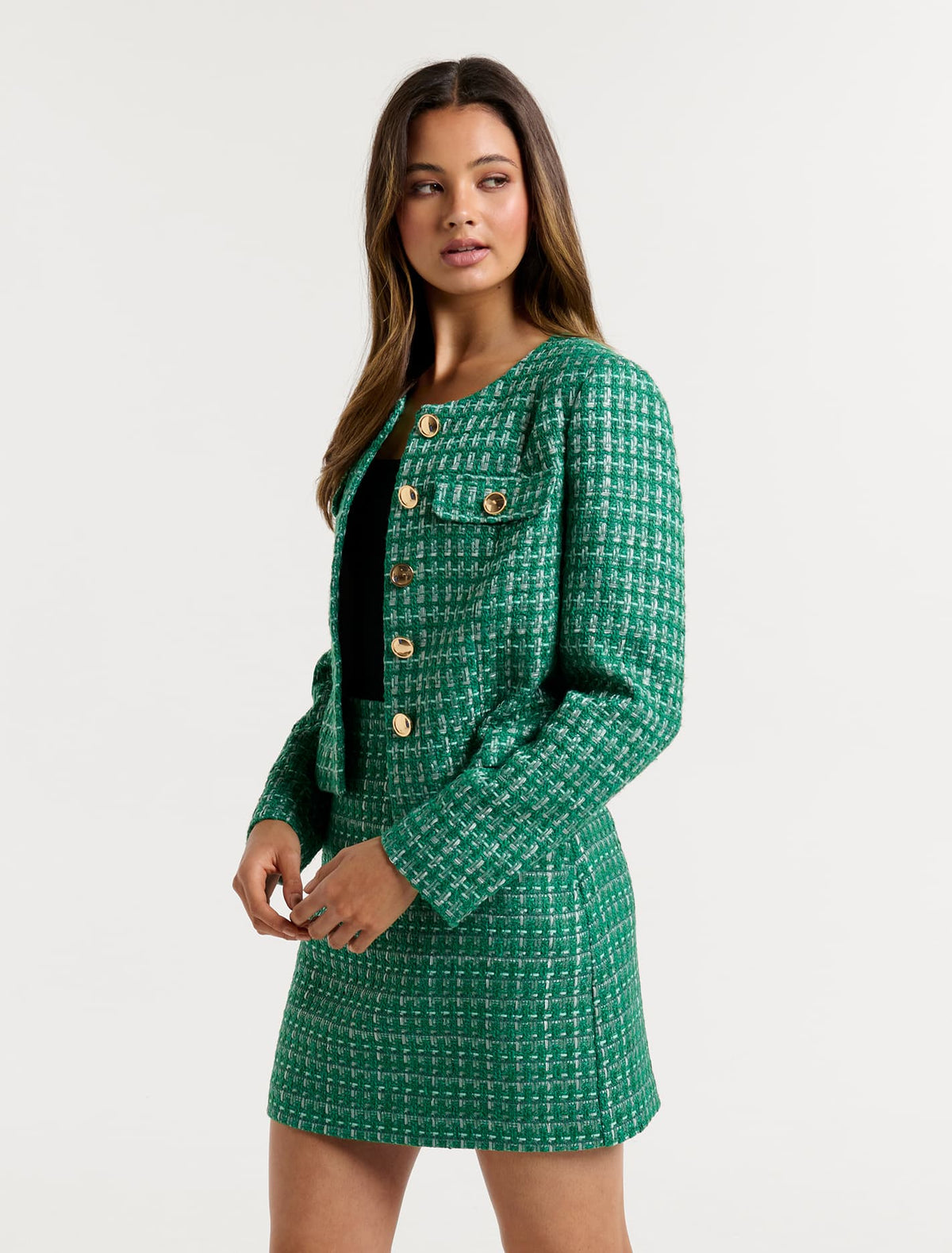 Eden Boucle Crop Co-ord Jacket Green