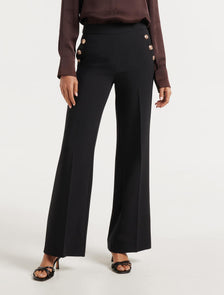 Megan Button Wide Leg Pant Black