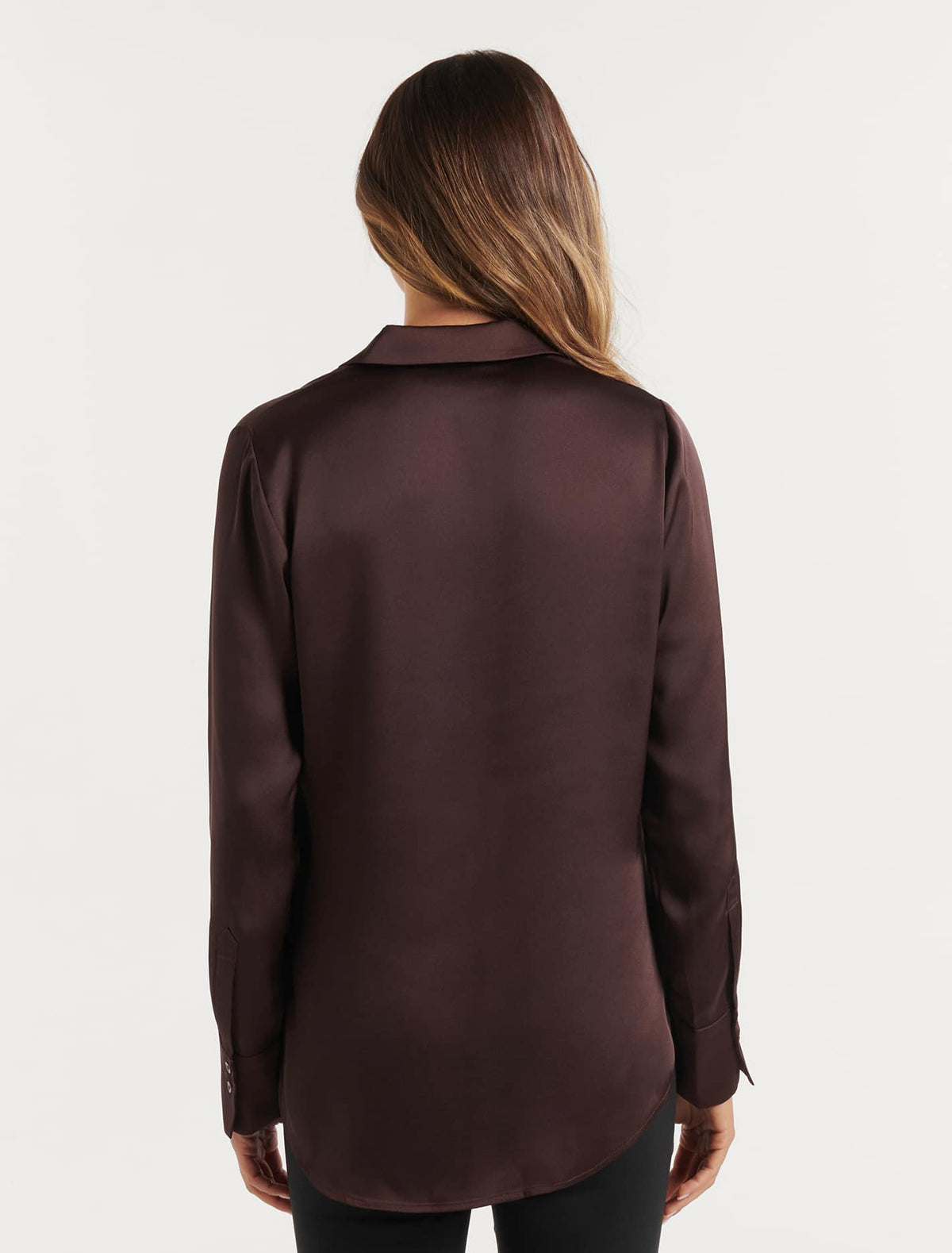 Lila Longline Satin Shirt Chocolate