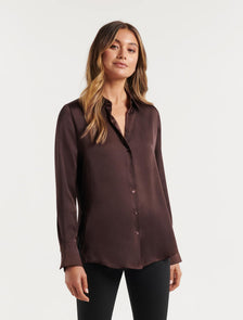 Lila Longline Satin Shirt Chocolate