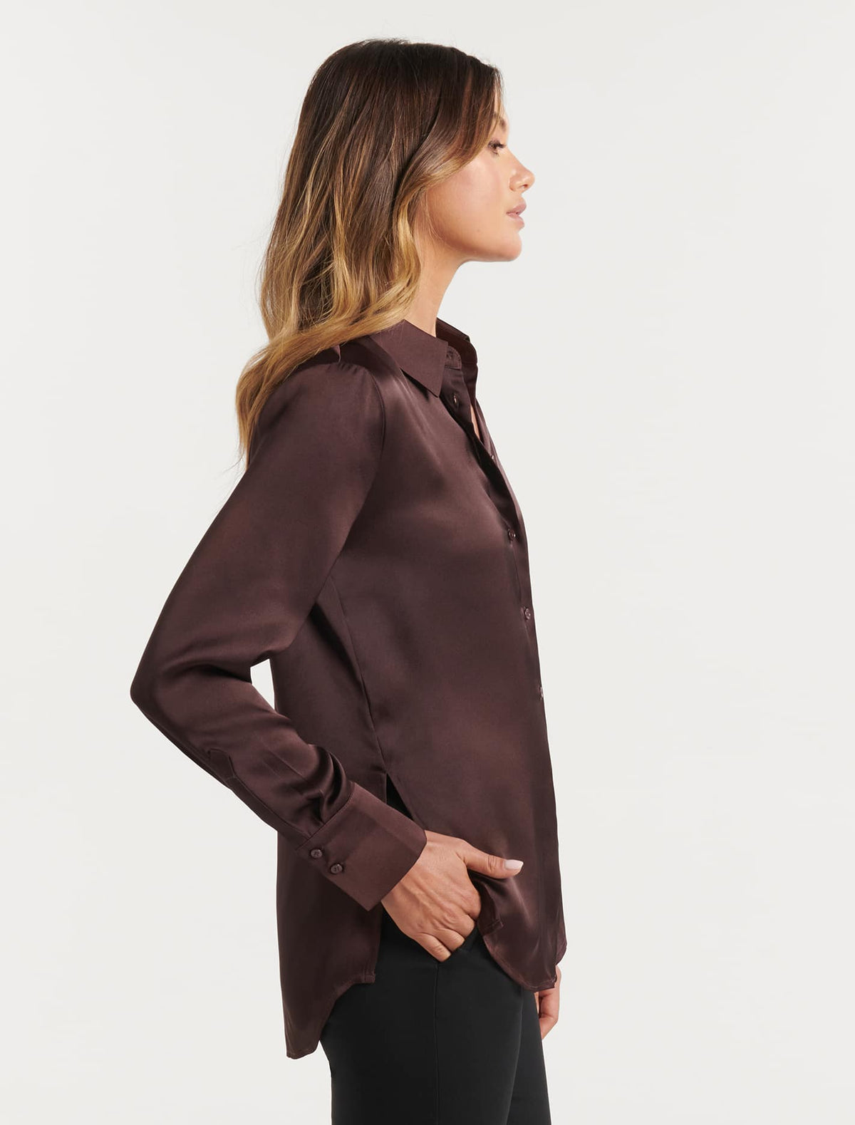 Lila Longline Satin Shirt Chocolate