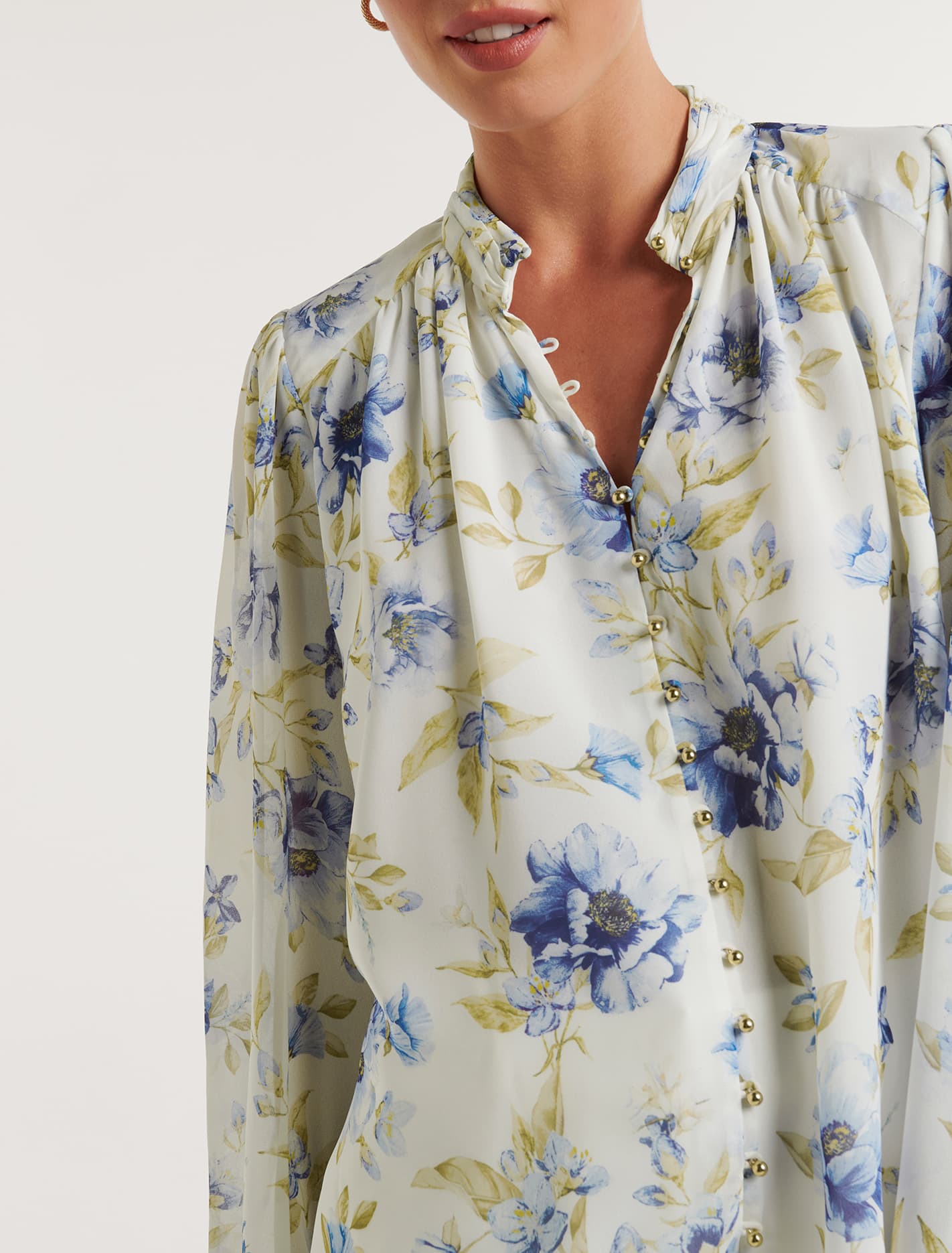 Gwen Button Detail Blouse Porcelain Augustine Floral