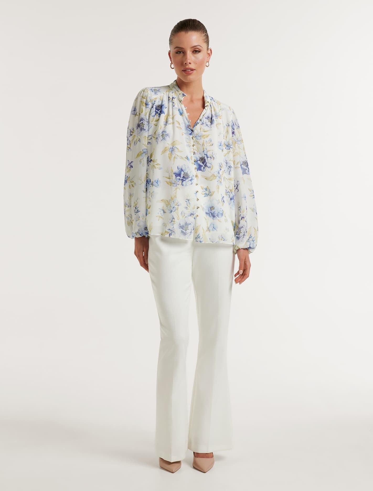 Gwen Button Detail Blouse Porcelain Augustine Floral