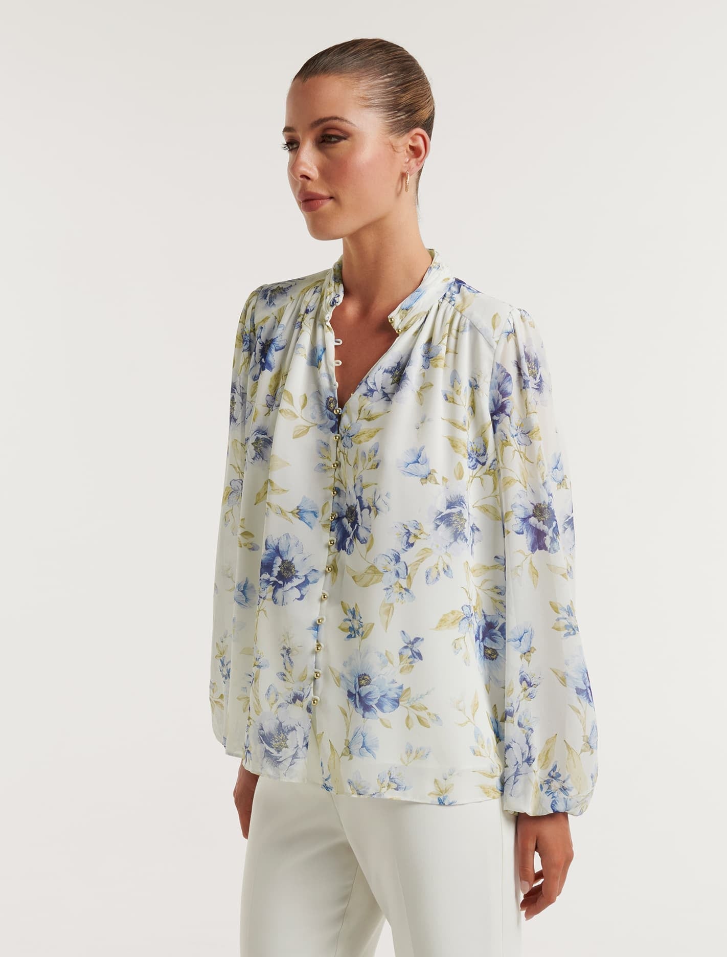 Gwen Button Detail Blouse Porcelain Augustine Floral