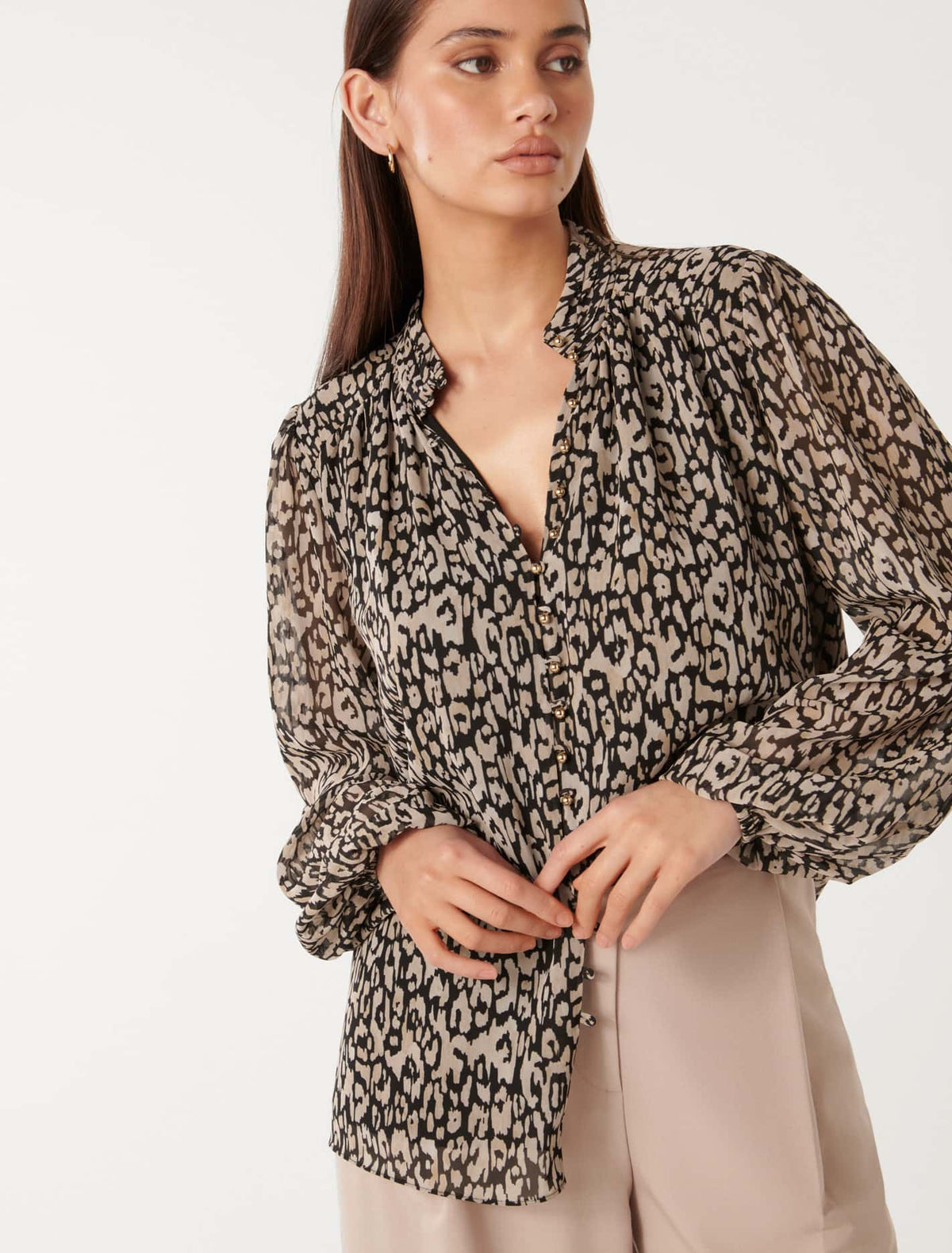 Gwen Button Detail Blouse Painterly Animal