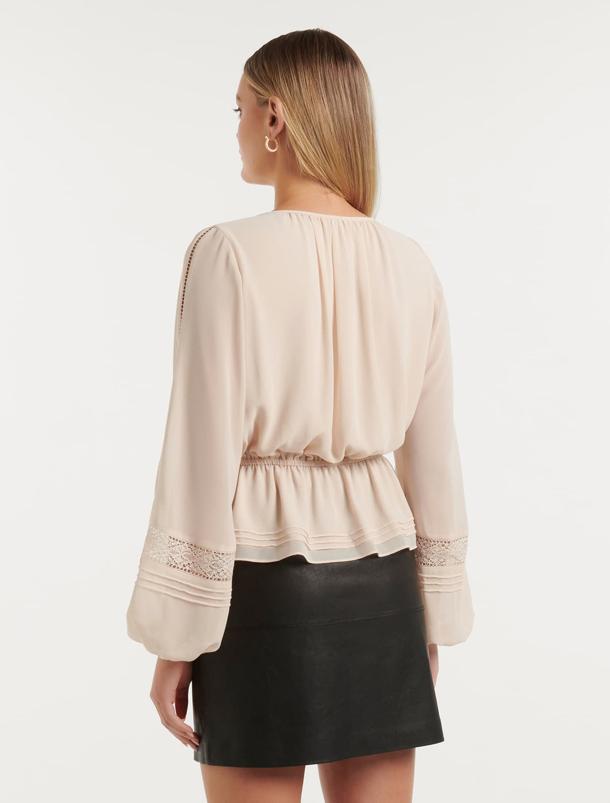 Colleen Waisted Trim Blouse Nude