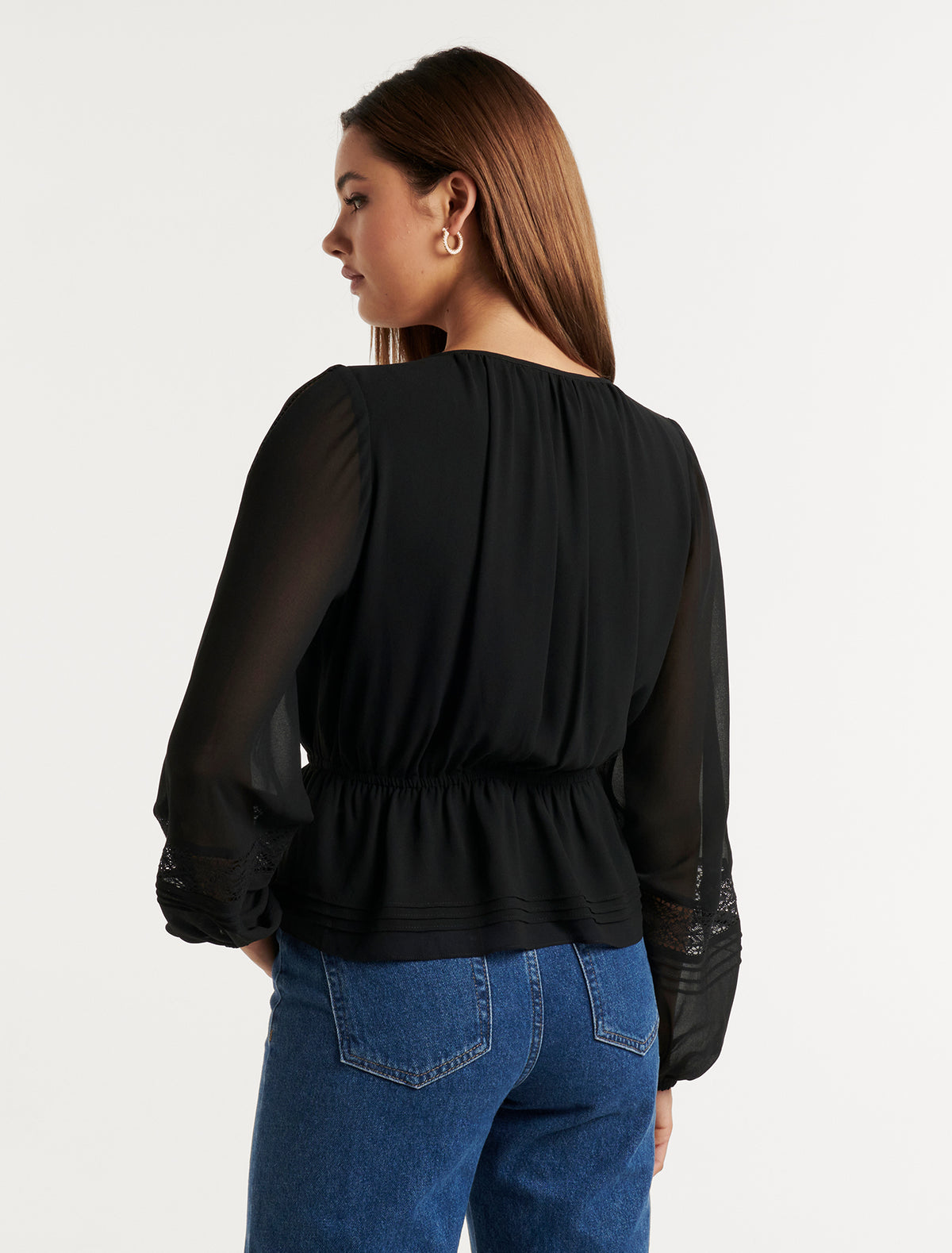Colleen Waisted Trim Blouse Black