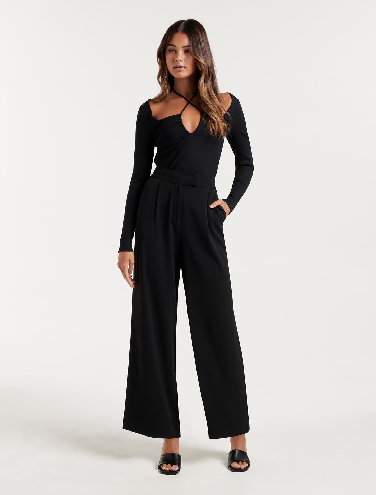 Nylah Petite Wide Leg Pants Black
