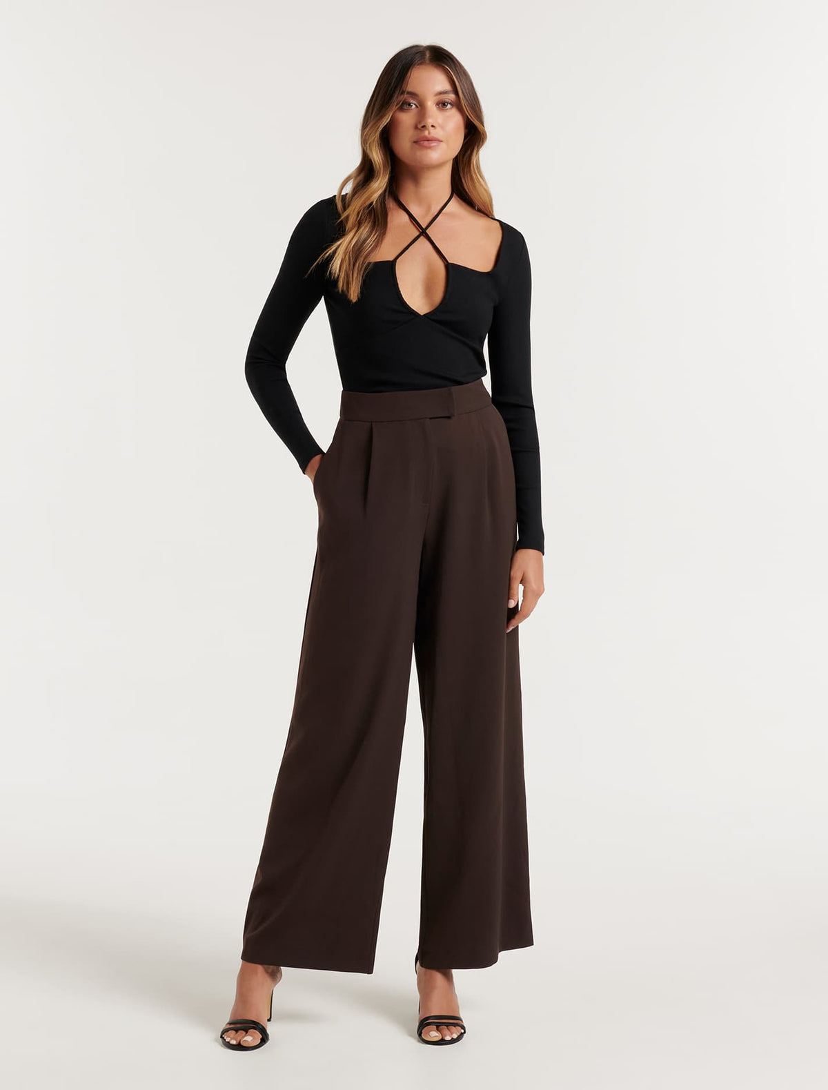 Nylah High Waisted Wide Leg Pants Midnight Mocha