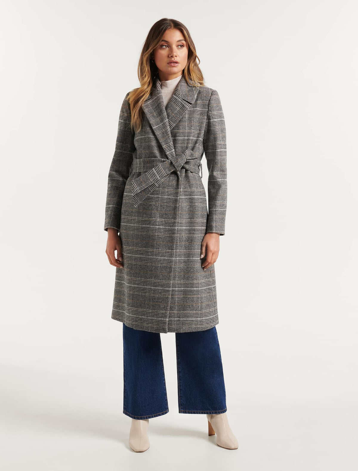 Lexi Belted Check Coat Brown Check