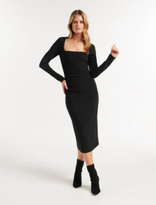 Clio Long Sleeve Midi Dress Black